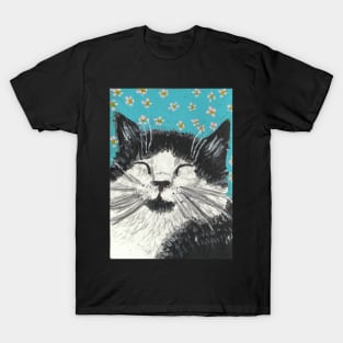 Happy Tuxedo cat acrylic painting T-Shirt